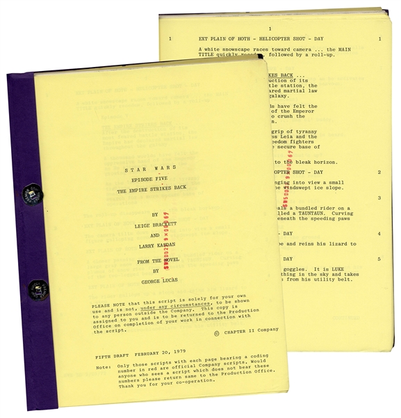 ''The Empire Strikes Back'' Script With Unique Red Coding # on Each Page From Original Production